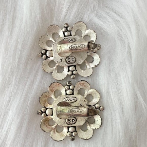 Vintage Avon Crystal Earrings Silver Plated Clip Ons - Picture 3 of 4